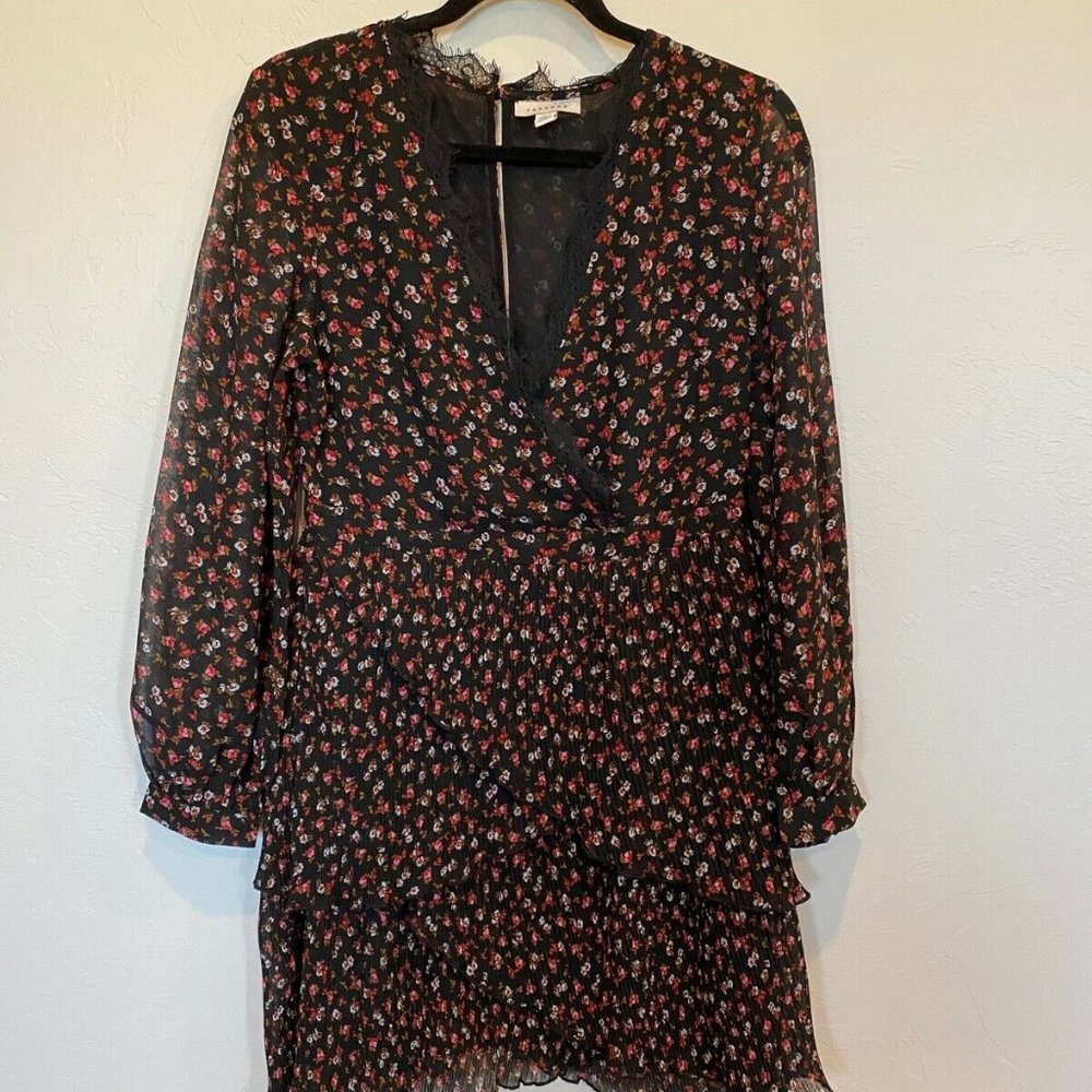 TOPSHOP Black Floral Balloon Sleeve V-Neck Dress 6